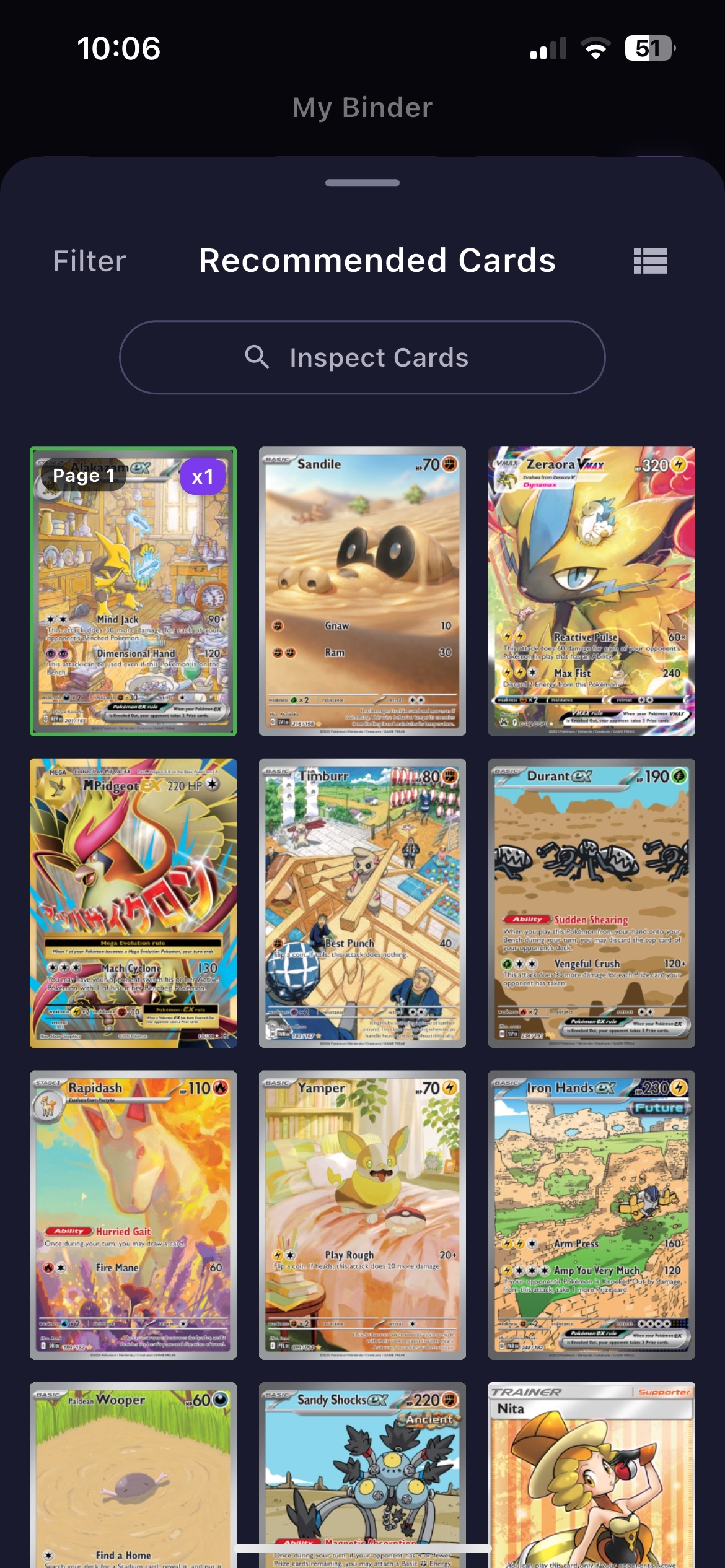 BinderWiz Pokemon card color analysis screen