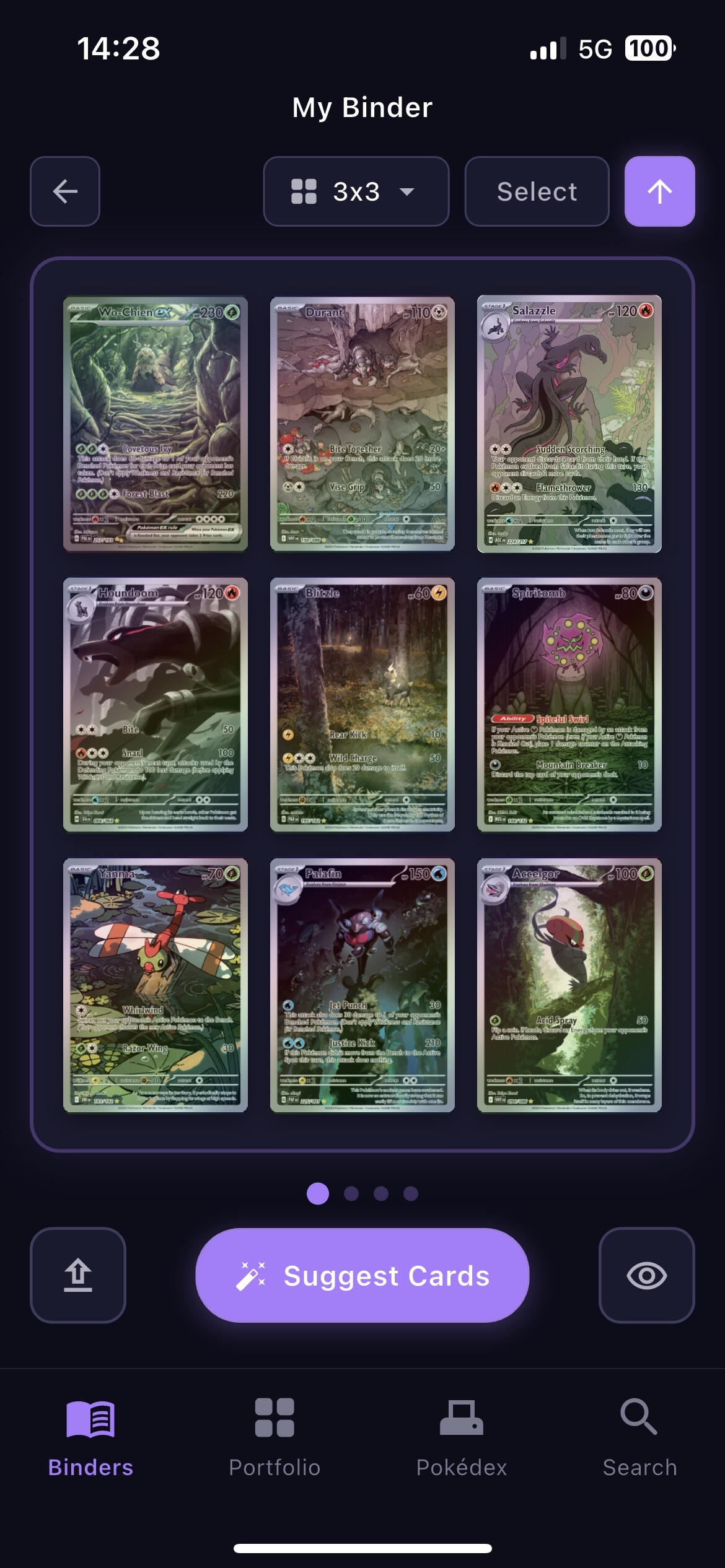 BinderWiz Pokemon card color matching binder screen